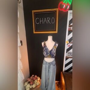 Free People Weekend in Montauk Floral Print Cropped Tank Too